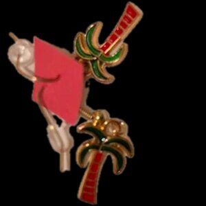 NWOT Neiman Marcus Palm Tree Earrings Brass Porcelain Inlay Surgical Brass